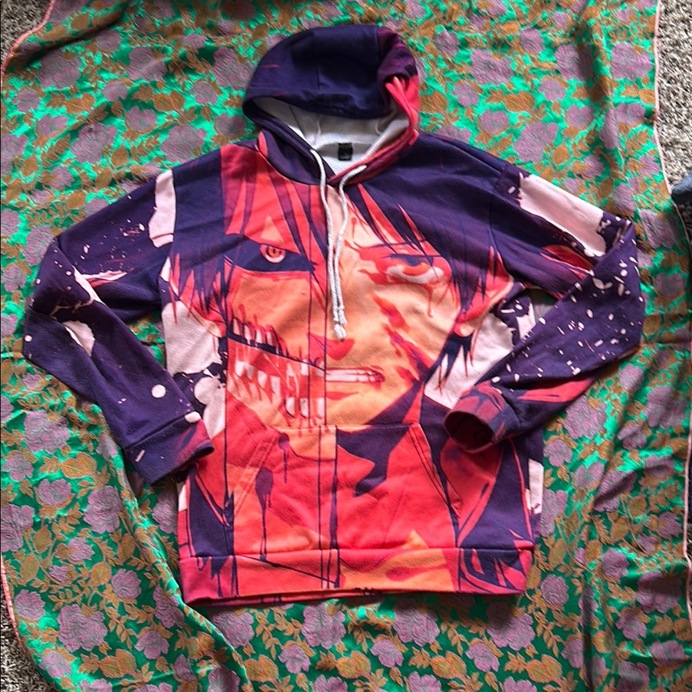 😈Attack on Titan 😈Gildan Anime Graphic Hoodie - Red and Purple - Wearable Art